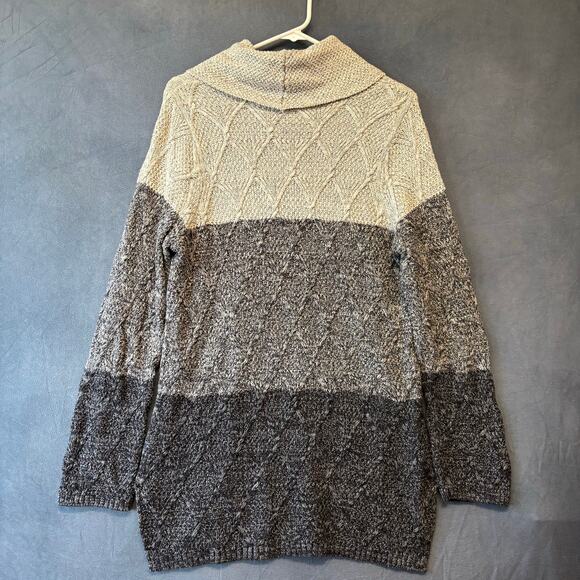 Jeanne Pierre Sweater Fisherman Tunic Colorblock Cable Knit Cowl Neck Preppy LG - Picture 2 of 12